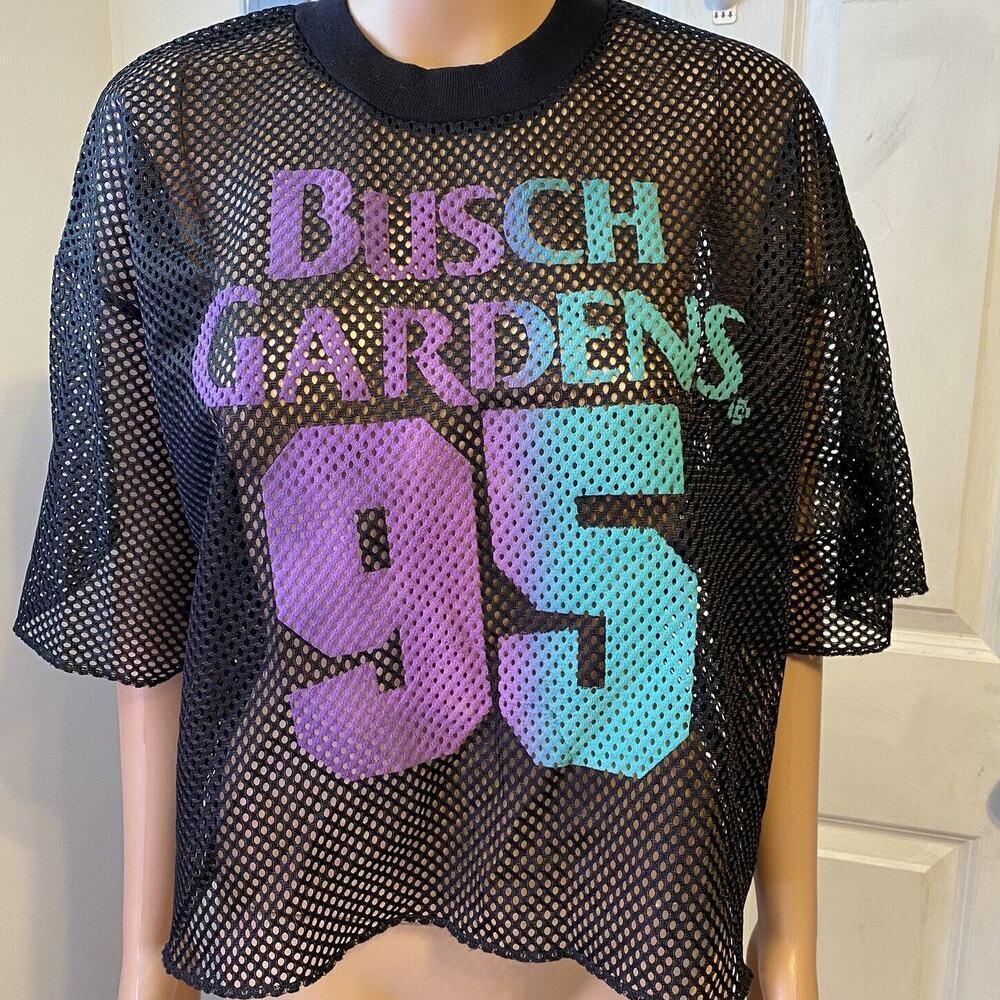 Vintage Deadstock BUSCH GARDENS 95 Cropped Jersey OSFA Black Mesh Grunge USA